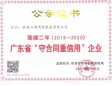 2019年2020年守合同重信用企业证书